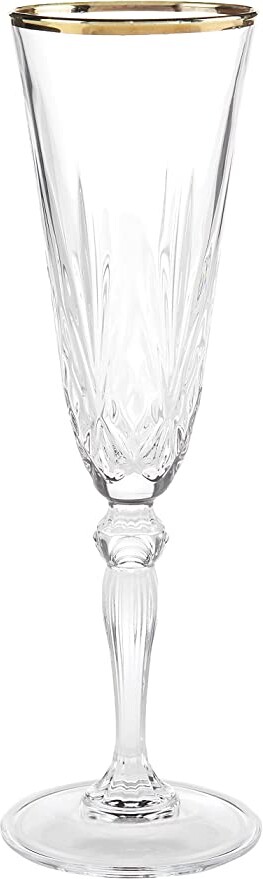 Lorren Home Trends Siena Collection Crystal Flute Glass with Gold Band Design, Set of 4
