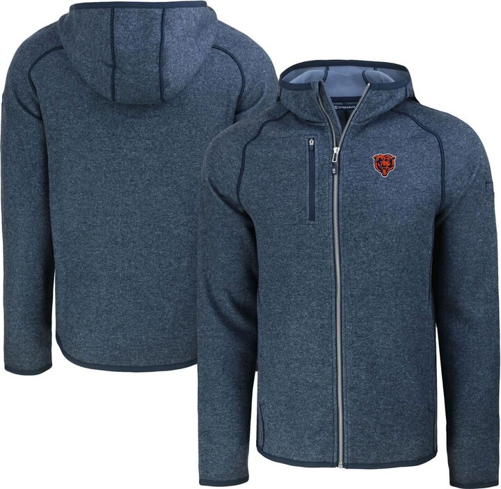Cutter & Buck Men's Heather Navy Chicago Bears Throwback Mainsail Sweater-Knit Full-Zip Hoodie