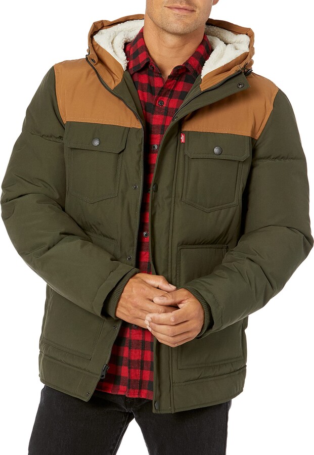 Levi's Heavyweight Mid-length Hooded Military Puffer Jacket Down  Alternative Coat - ShopStyle