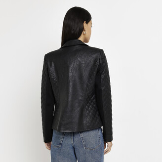 River Island Black Quilted Faux Leather Biker Jacket