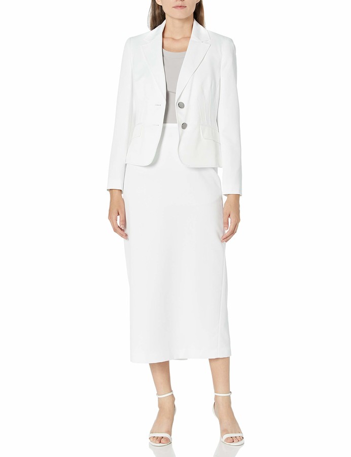 Le Suit Womens 2 Button Notch Collar Column Skirt Suit 