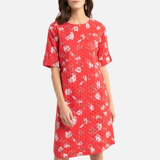 Anne Weyburn Floral Print Cotton Shift Dress with Broderie Anglaise