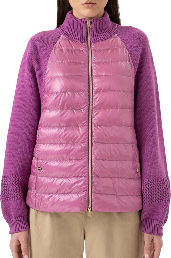 Herno Knit & Nylon Ultralight Bomber In Fuchsia