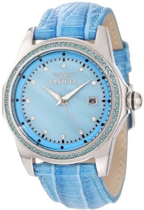 Invicta Women's 10344 Wildflower Blue Mother-Of-Pearl Dial Blue Crystal Accented Blue Leather Watch