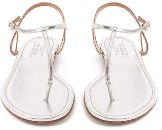 Aquazzura Almost Bare Flat Metallic Leather Sandals - Womens - Silver