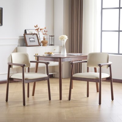 Comfortable 2 - Pack Of Dining Room Chairs, Rubber Wood Base, Beige Pu Foam Cushions, Great For Family Meals, 300 Lb Weight Limit, 26.01"W * 23.74"D 3