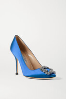 Thumbnail for your product : Manolo Blahnik Hangisi 105 Embellished Satin Pumps - Blue