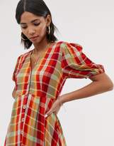 Thumbnail for your product : Neon Rose maxi tea dress with puff sleeves in bold check