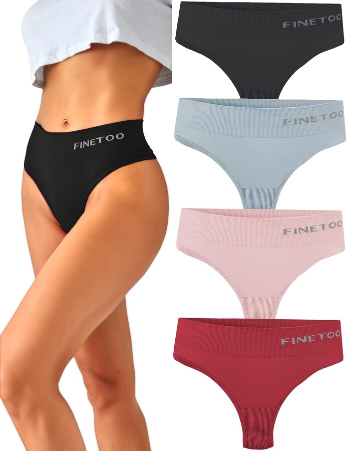FINETOO Cotton Thongs for Women Breathable Stretch Hipster Panties Sexy  High Waisted Thong Underwear S-XL