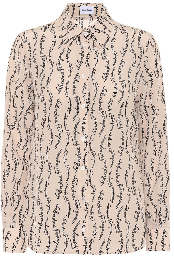 Salvatore Ferragamo Printed silk shirt - ShopStyle Long Sleeve Tops