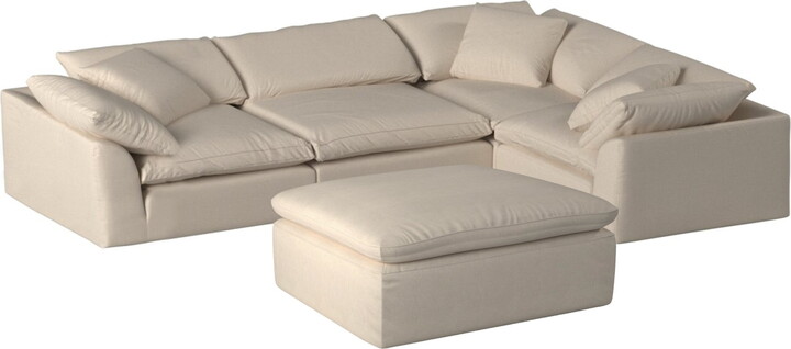 Sunset Trading Puff 5-Piece L-Shaped Fabric Slipcover Sectional in Tan