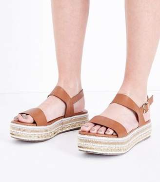 New Look Tan Sequin and Gem Embellished Flatform Sandals