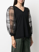 Thumbnail for your product : D-Exterior Tulle-Sleeve Knitted Top
