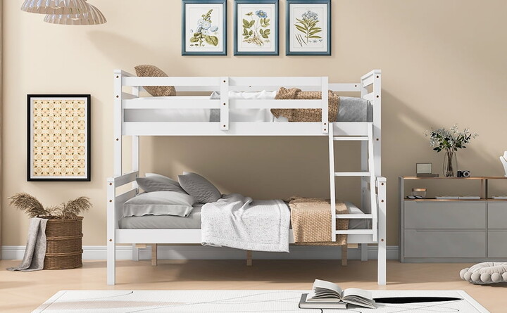 Dovelina Twin over Full Bunk Bed with ladder, Safety Guardrail, Perfect for Bedroom, White