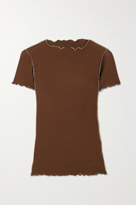 Base Range Vein Ruffled Ribbed Organic Cotton T-shirt - Brown