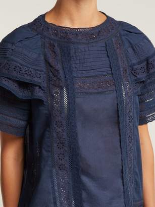 Sea Sofie Lace Trimmed Cotton Top - Womens - Navy