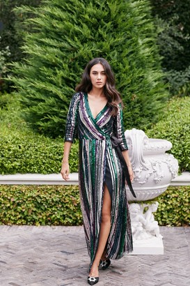 Little Mistress Cecily Rainbow Sequin Embellished Maxi Wrap Dress