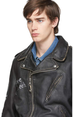 Schott Black Hand-Painted Leather Fitted Motorcycle Jacket