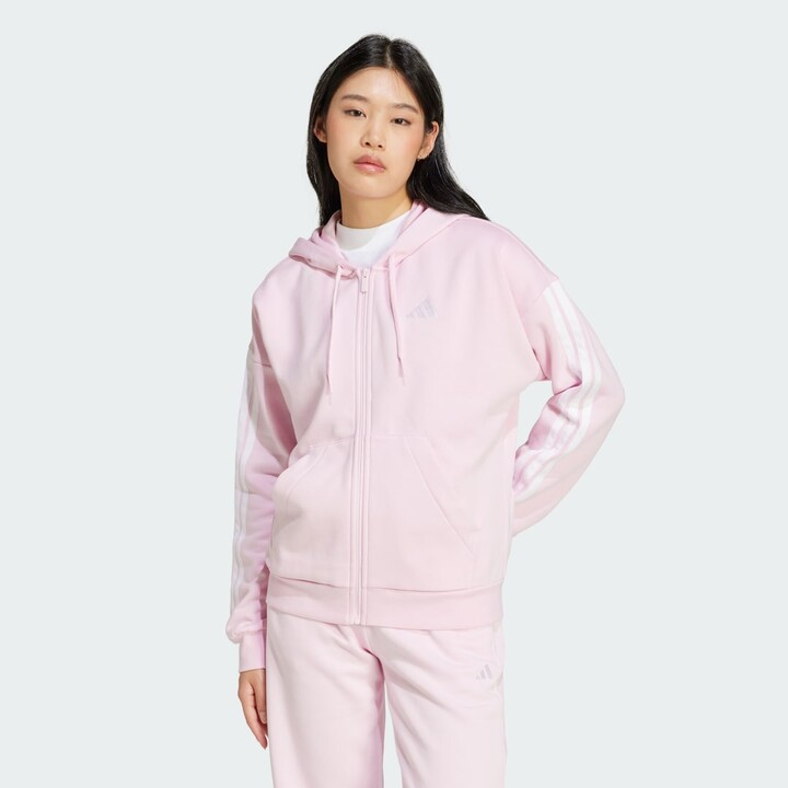 adidas Essentials 3-Stripes Full-Zip Fleece Hoodie Clear Pink XS Womens