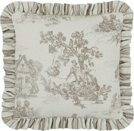 Austin Horn Classics Cosmopolitan Toile In Color Taupe 20-Inch Pillow From Main Fabric With Stripe Pattern Ruffle Polyester Filled No Zipper