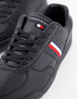 Tommy Hilfiger lightweight leather sneakers with side flag logo in black -  ShopStyle
