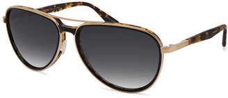 Barton Perreira Gazarri Polarized Aviator Sunglasses, Tortoise/Gold