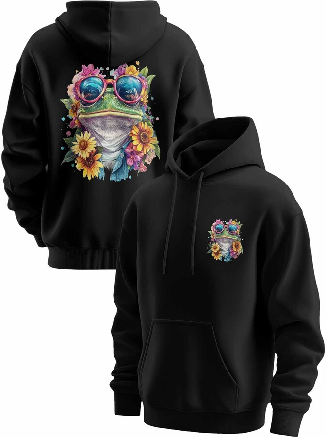 Xiidiekbish Frog Sunglasses Sunflower Hoodies for Men Summer Vacation Graphic Print Long Sleeve Drawstring Hoodie Pullover Sweatshirt with Pocket