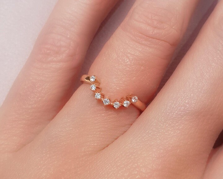 Etsy Diamond Curved Wedding Band . 7 Nesting Ring Crown Yellow Rose White Gold 14K 18K Platinum Polamai