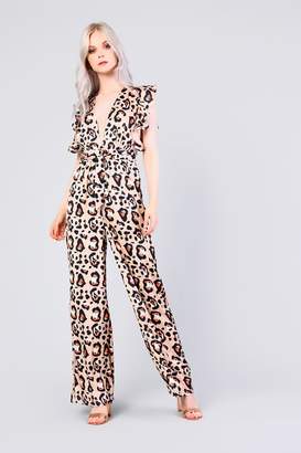 Glamorous Womens **Leopard Print Ruffle Jumpsuit By Multi