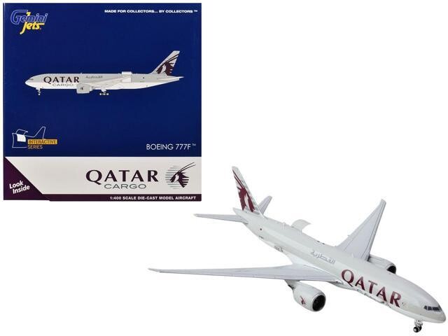 Boeing 777F Commercial Aircraft 'Qatar Airways' Gray w/Graphics 'Interactive Series' 1/400 Diecast Model Airplane by GeminiJets