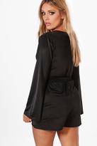 Thumbnail for your product : boohoo Plus Alana Slinky Flared Sleeve Tie Playsuit