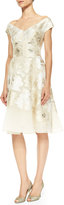 Thumbnail for your product : Lela Rose Off-Shoulder V-Neck Metallic Floral Dress, Ivory