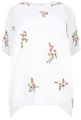 Yours Clothing Women's Plus Size Yours London White Floral Embroidered Chiffon Cape Top