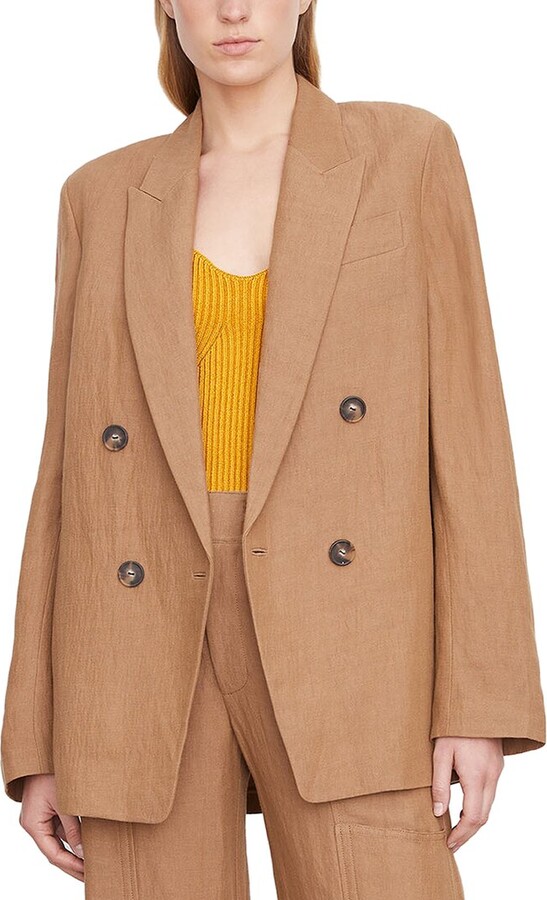 Vince Double-Breasted Linen-Blend Boyfriend Blazer