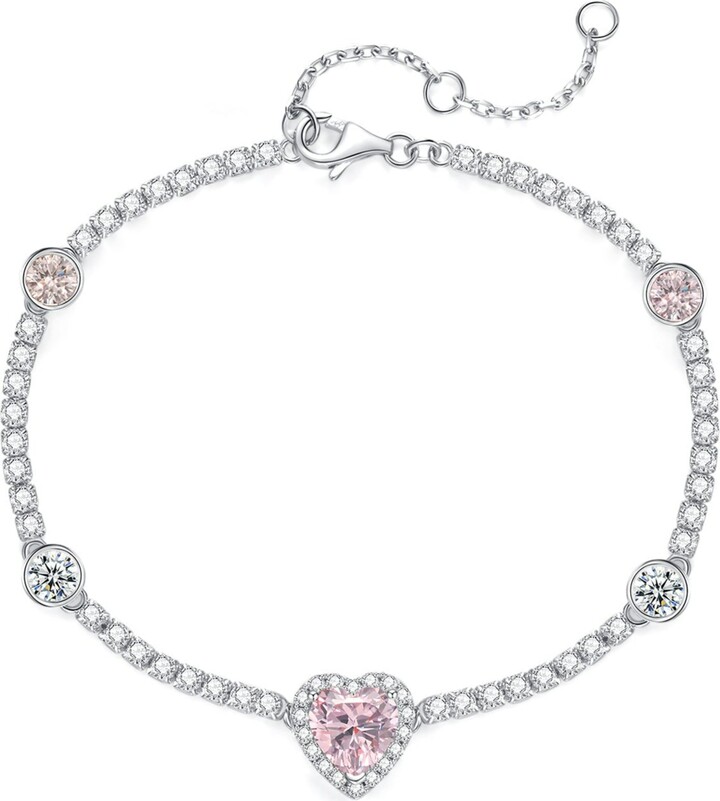 Fanci Me Pink Impression Halo Heart Tennis Sterling Silver Bracelet
