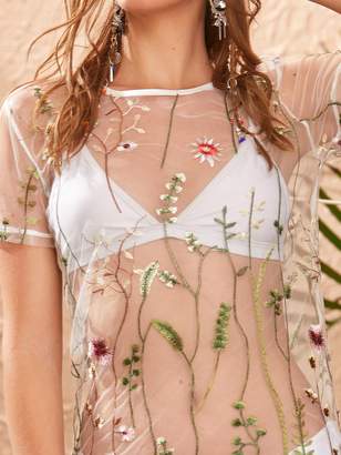Shein Floral Embroidery Mesh Sheer Dress