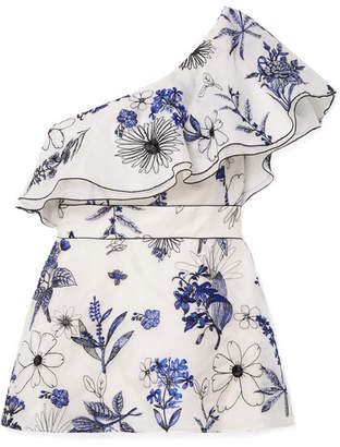 Lela Rose One-shoulder Embroidered Silk-organza Top