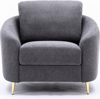 Soft Gray Linen Chair, Slightly Sloped And Rounded , Gold Metal Legs, Seat, Pinewood Structure, Modern Decorative Seating Loose Back Armchair, Fabric,