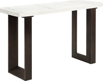 Ivy Bronx Modern Living Room Table With White Marble Top And Frame - Sleek Look Sophisticated Natural , Rectangular Tabletop, Double U-shaped Base For Decoratin