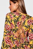 Thumbnail for your product : boohoo Petite Flare Sleeve Lace Up Back Crop Top