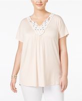 Thumbnail for your product : ING Trendy Plus Size Crochet-Trim Top
