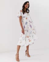 Thumbnail for your product : ASOS DESIGN Maternity midi dress with cape back and dipped hem in dainty floral