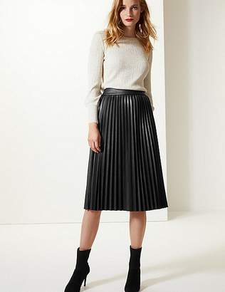 Marks and Spencer Faux Leather Pleated Midi Skirt