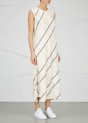 DKNY Off White Striped Jersey Midi Dress