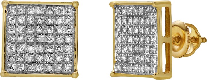 LuvMyJewelry Onyx 10K Yellow Gold Cluster Diamond Unisex Earrings - 0.35 Cts