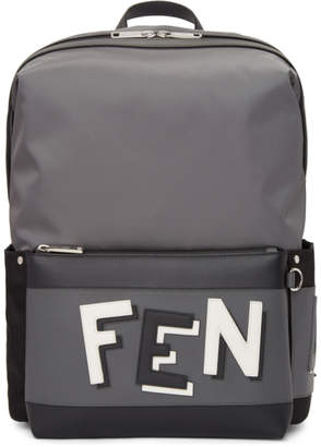Fendi Grey and Black Nylon Vocabulary Backpack