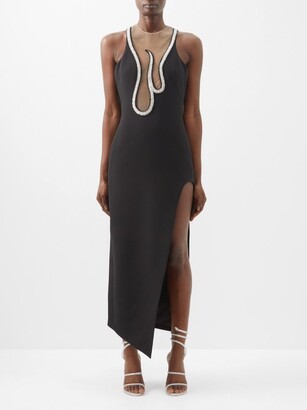 David Koma Flame Crystal-embellished Side-slit Crepe Dress
