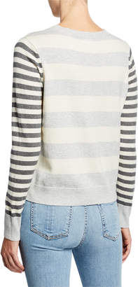 LISA TODD Skip A Beat Multi-Stripe Cotton/Cashmere Sweater w/ Embroidered Hearts
