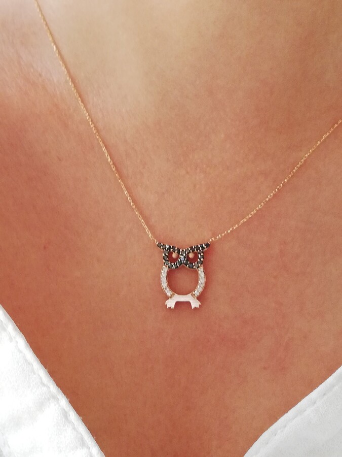 Etsy Diamond Owl Necklace/Gold Natural