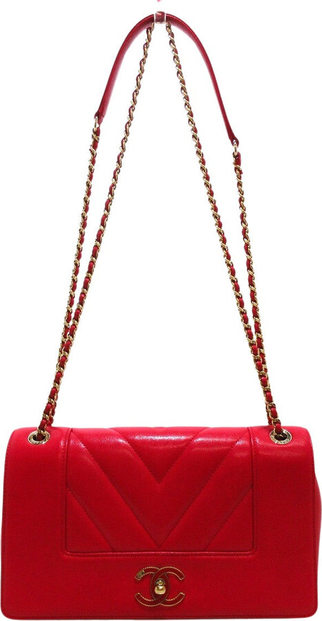 Chanel V-Stich Red Leather Shoulder Bag (Pre-Owned) - ShopStyle